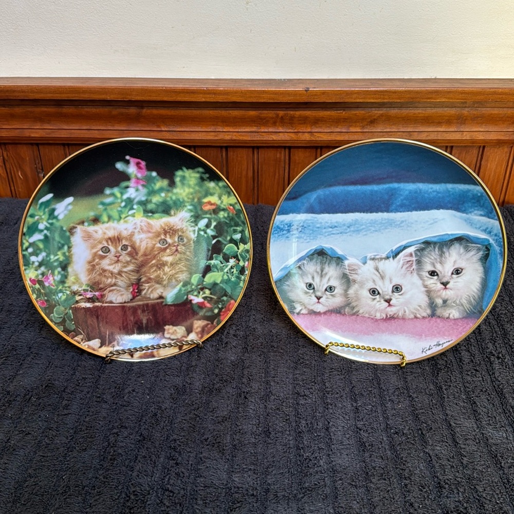 ❤️8” FRANKLIN MINT round decorative kitten cat plates.